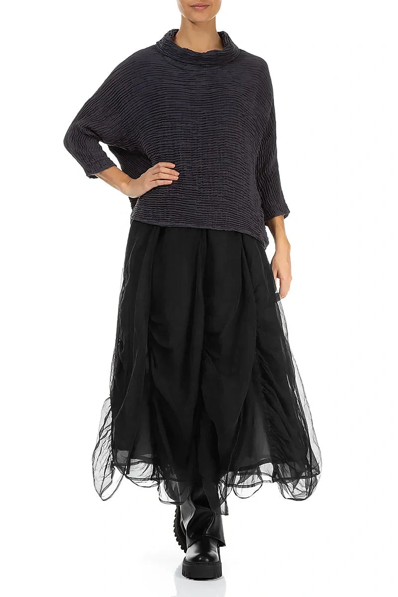 Ruched Black Silk Chiffon Skirt 4