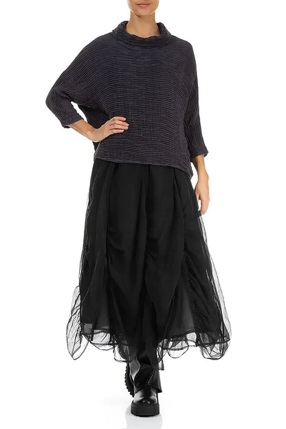 Ruched Black Silk Chiffon Skirt 4