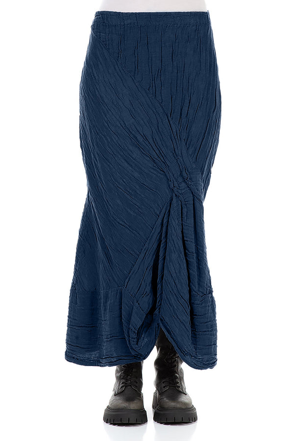 Ruched Crinkled Royal Blue Silk Linen Skirt 1