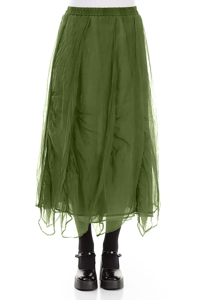 Ruched Shamrock Green Silk Chiffon Skirt