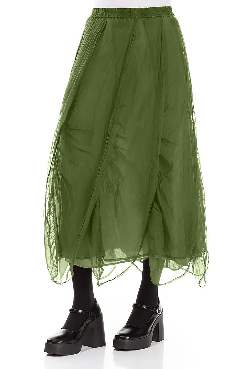 Ruched Shamrock Green Silk Chiffon Skirt