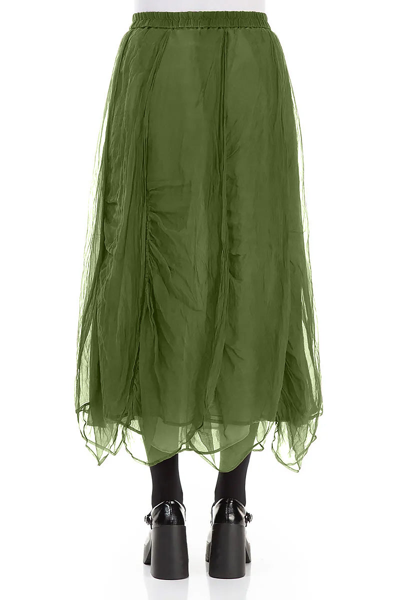 Ruched Shamrock Green Silk Chiffon Skirt