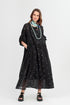 Ruffle Sleeve Black Embroidered Petals Cotton Dress 1