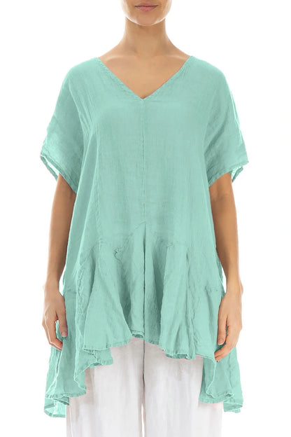 Ruffled Mint Gauze Linen Blouse 1