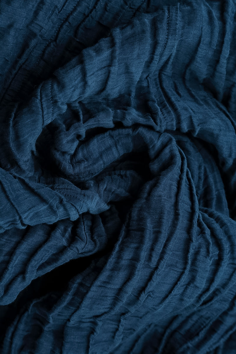 Flared Crinkled Royal Blue Silk Shirt 5