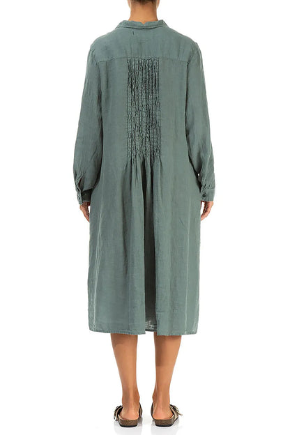 Sage Pintuck Linen Shirt Dress 2
