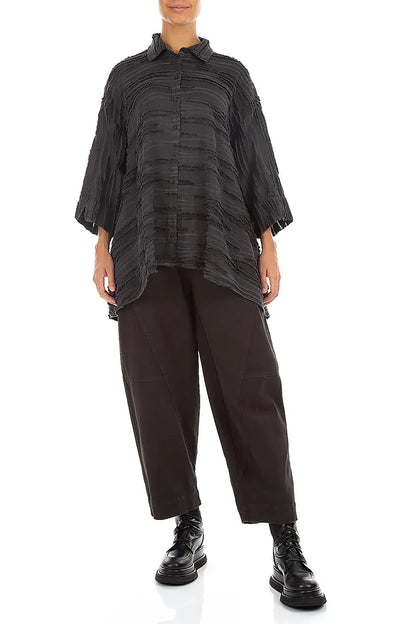 Seamed Warm Charcoal Stretch Cotton Trousers 4