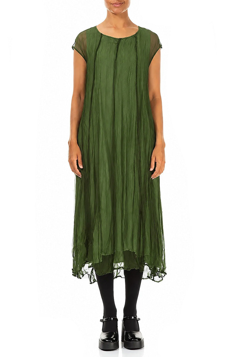 Shamrock Green Crumpled Silk Chiffon Dress