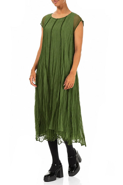 Shamrock Green Crumpled Silk Chiffon Dress