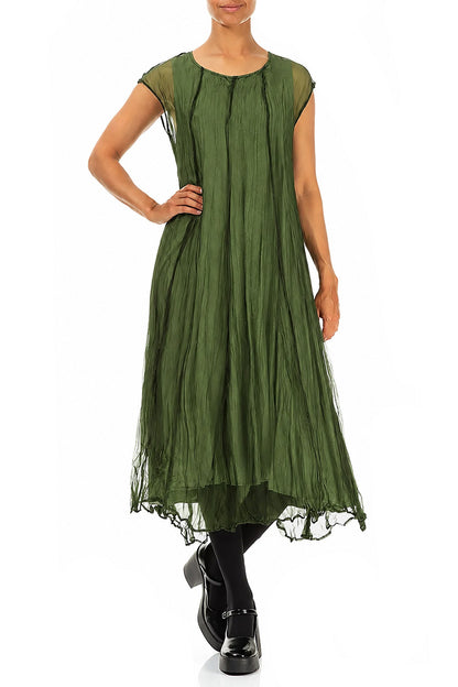 Shamrock Green Crumpled Silk Chiffon Dress