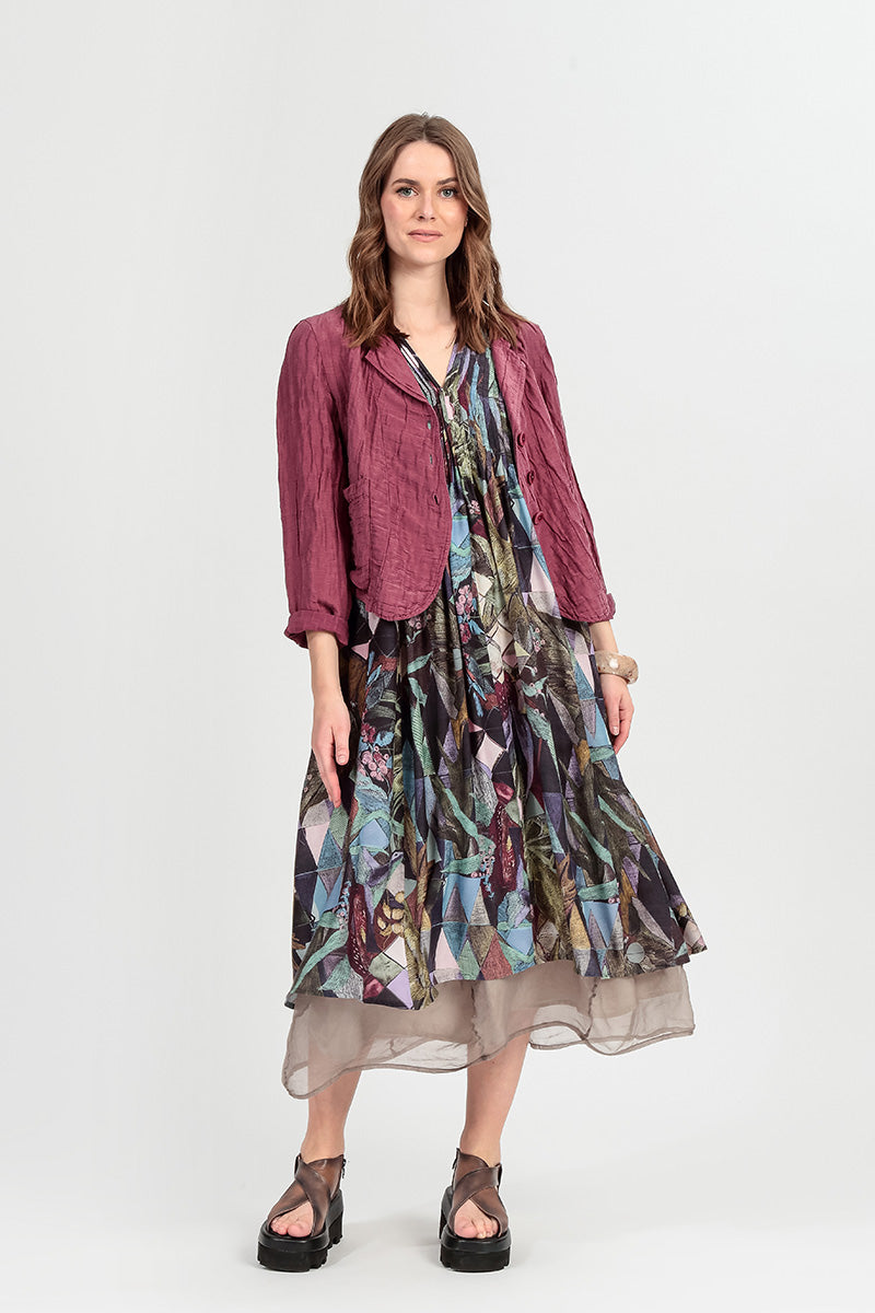 Short Crinkled Antique Ruby Silk Linen Jacket 8