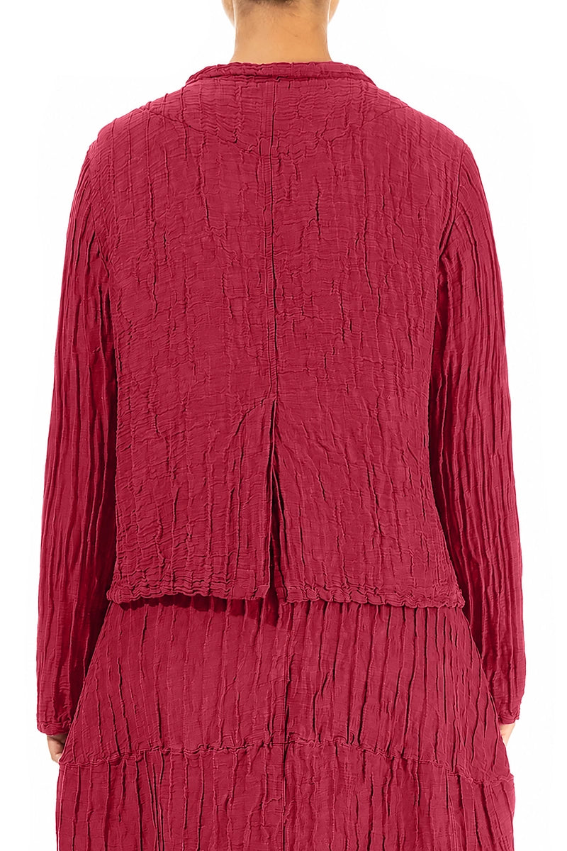 Short Crinkled Ruby Silk Linen Jacket
