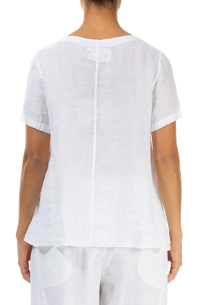 Short Sleeves Flared White Linen Top 2
