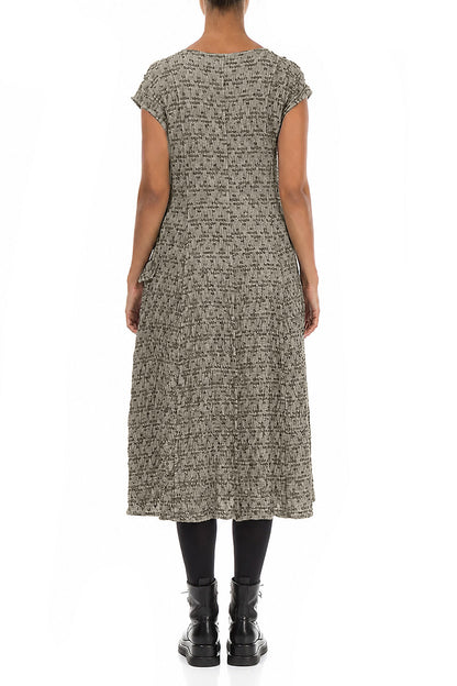 Side Pocket Geometric Texture Olive Grey Linen Dress
