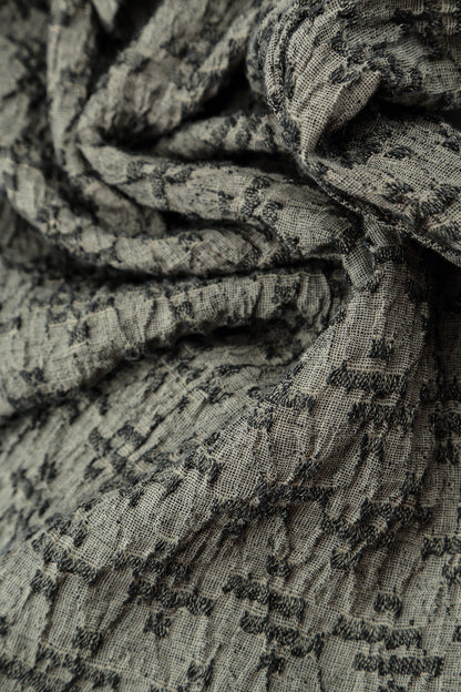 Side Pocket Geometric Texture Olive Grey Linen Dress