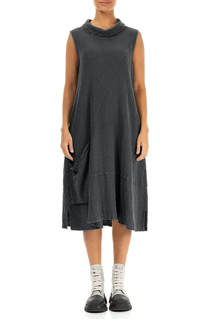 Side Pocket Graphite Linen Viscose Dress 1