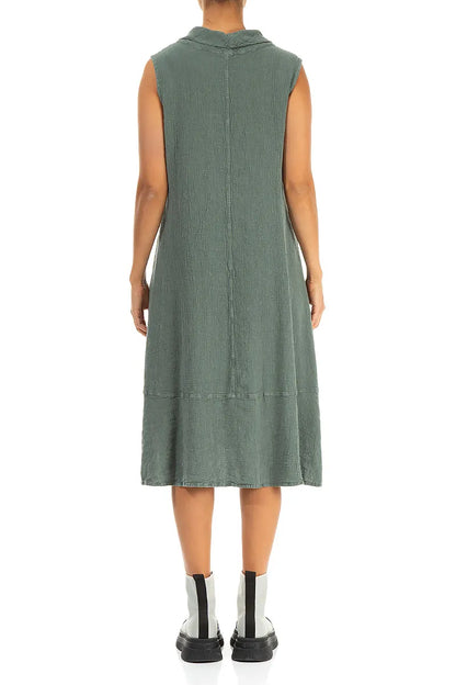 Side Pocket Sage Linen Viscose Dress 3