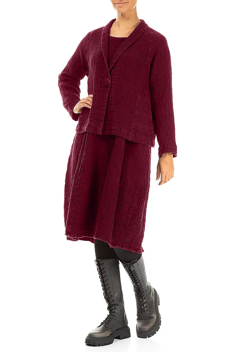 Single Button Ruby Textured Linen Jacket 4
