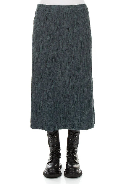Slate Textured Silk Linen Pencil Skirt