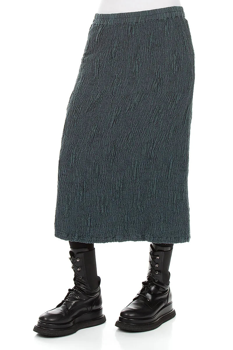 Slate Textured Silk Linen Pencil Skirt