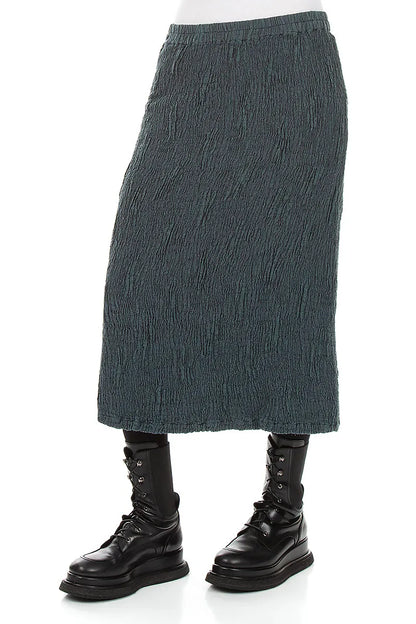 Slate Textured Silk Linen Pencil Skirt