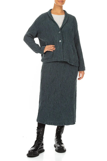 Slate Textured Silk Linen Pencil Skirt