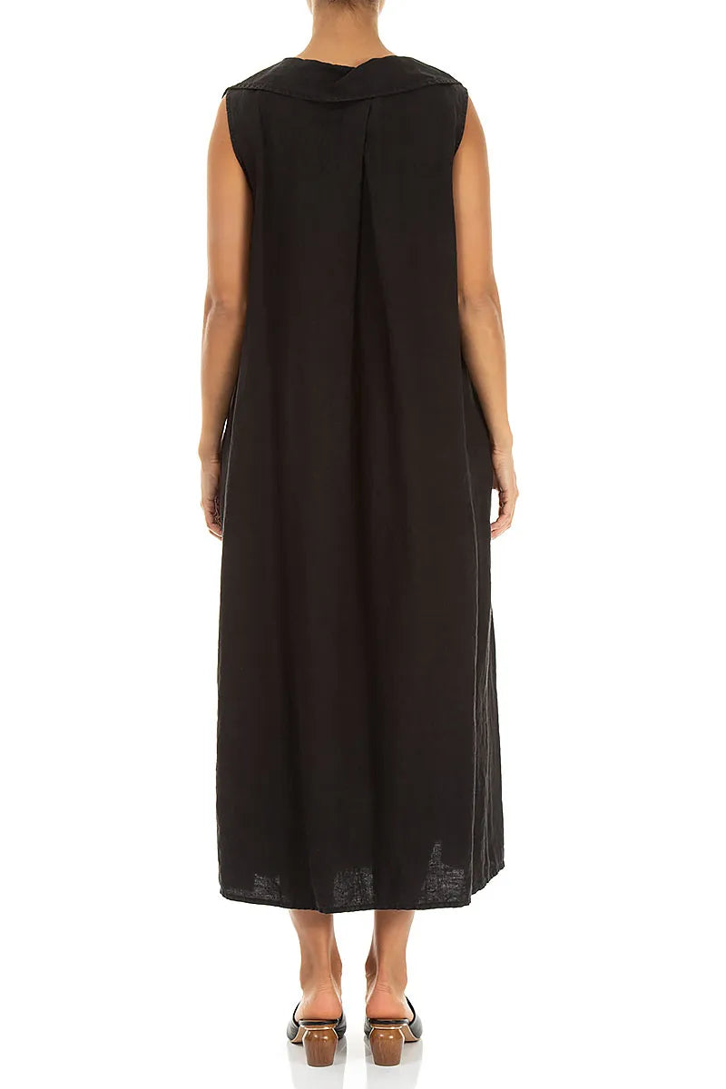Sleeveless A-line Black Linen Dress 2
