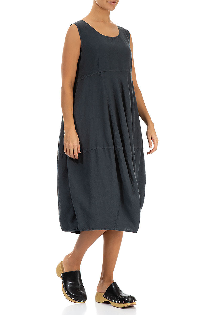 Sleeveless Balloon Graphite Linen Dress 3
