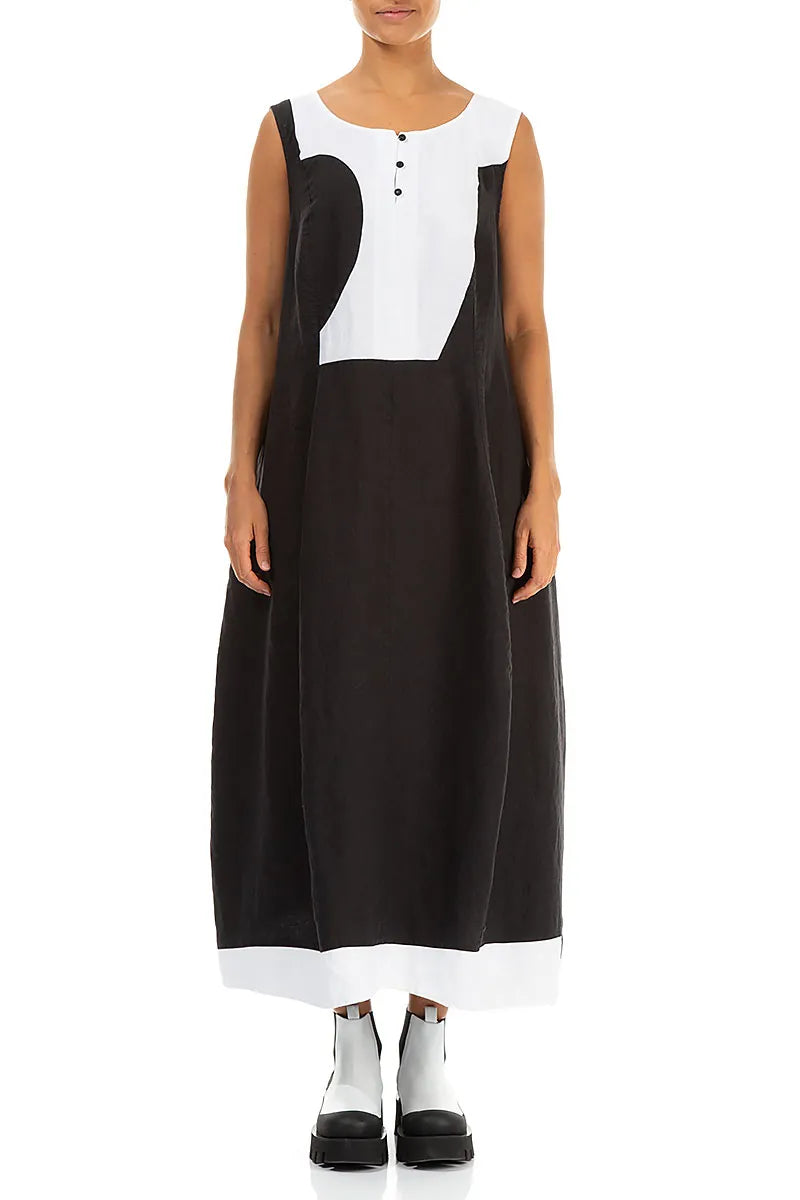 Sleeveless Balloon Two-Tone Linen Dress 2