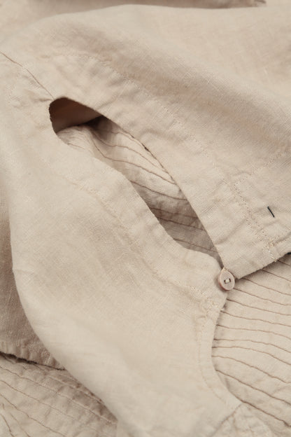 Sleeveless Beige Pintuck Linen Dress 6