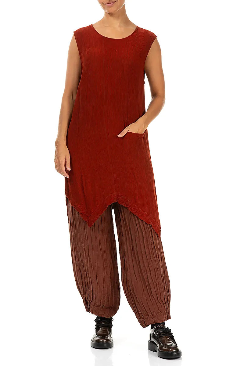 Sleeveless Brick Silk Viscose Tunic 4