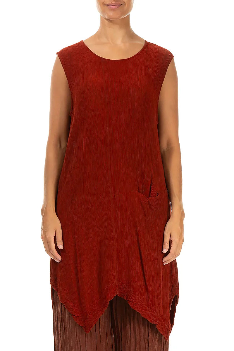 Sleeveless Brick Silk Viscose Tunic 1