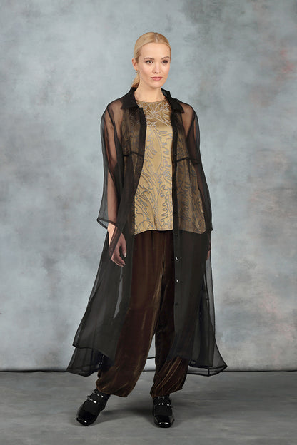 Sleeveless Golden Sage Devoré Feather Silk Top 8
