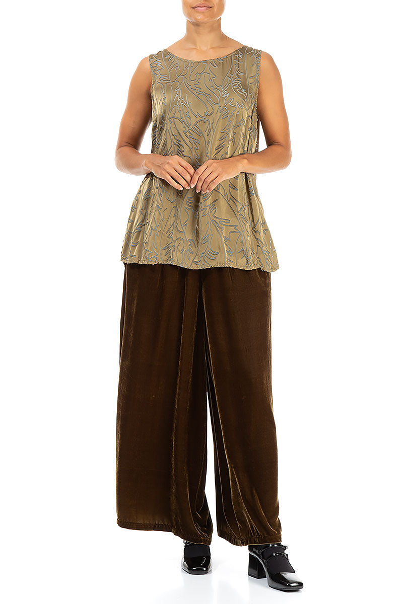 Sleeveless Golden Sage Devoré Feather Silk Top 4