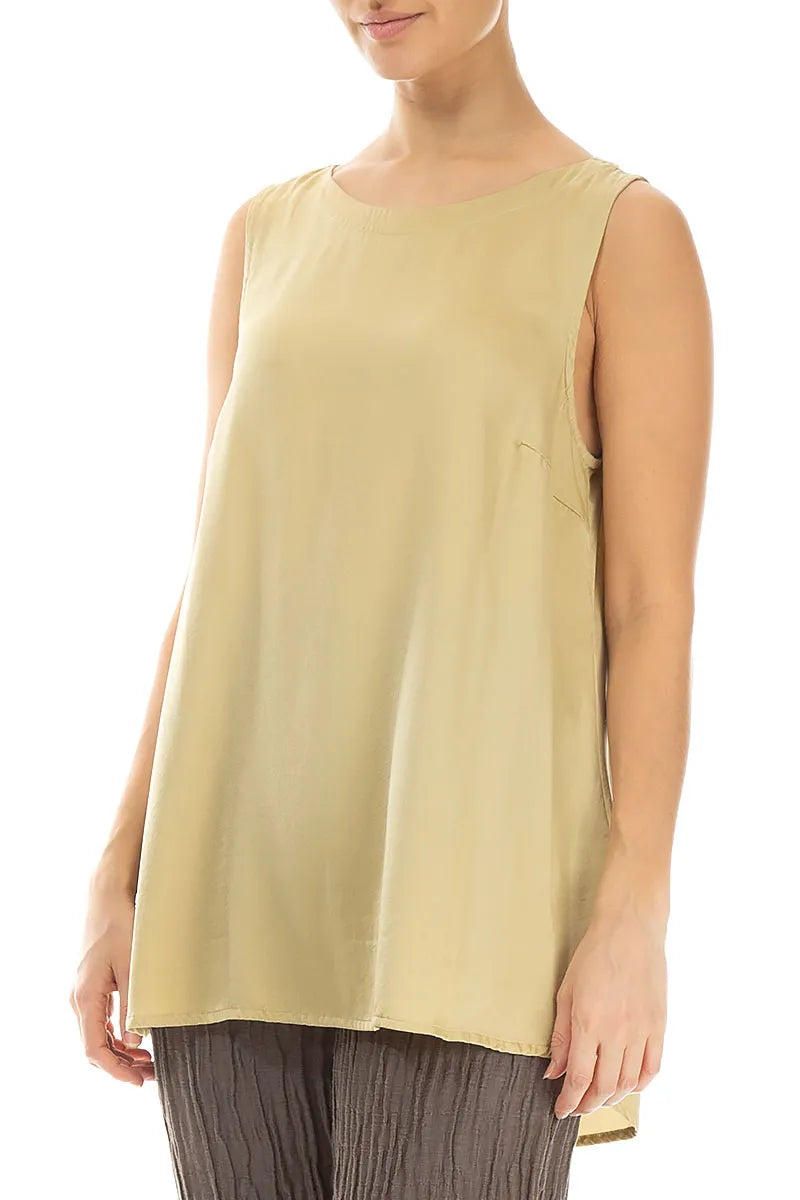 Sleeveless Laurel Green Silk Top