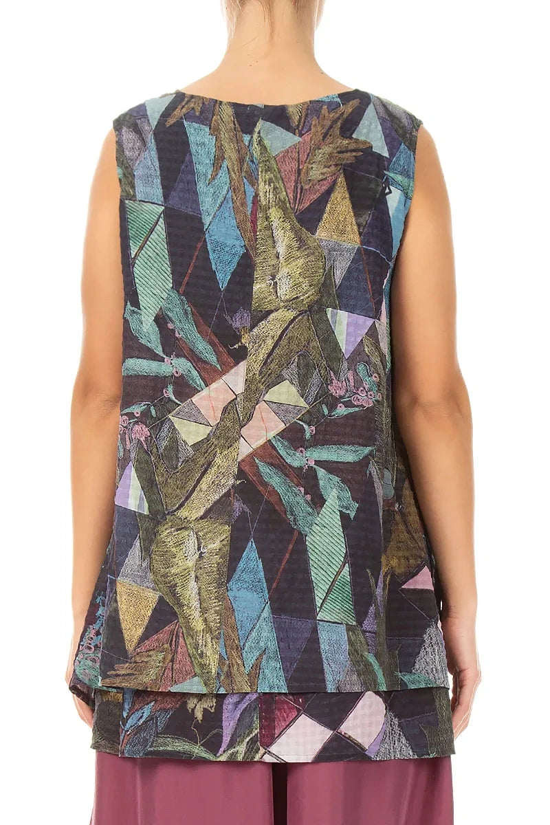 Sleeveless Layered Art Mosaic Textured Silk Blouse 2