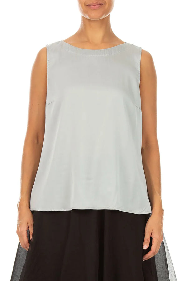 Sleeveless Longer Back Olive Grey Silk Top 1