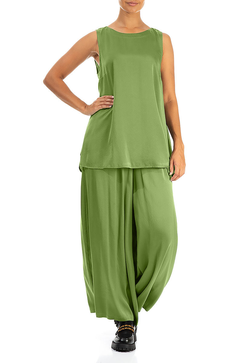 Sleeveless Shamrock Green Silk Top
