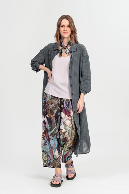Slight Taper Art Mosaic Silk Bamboo Trousers 6