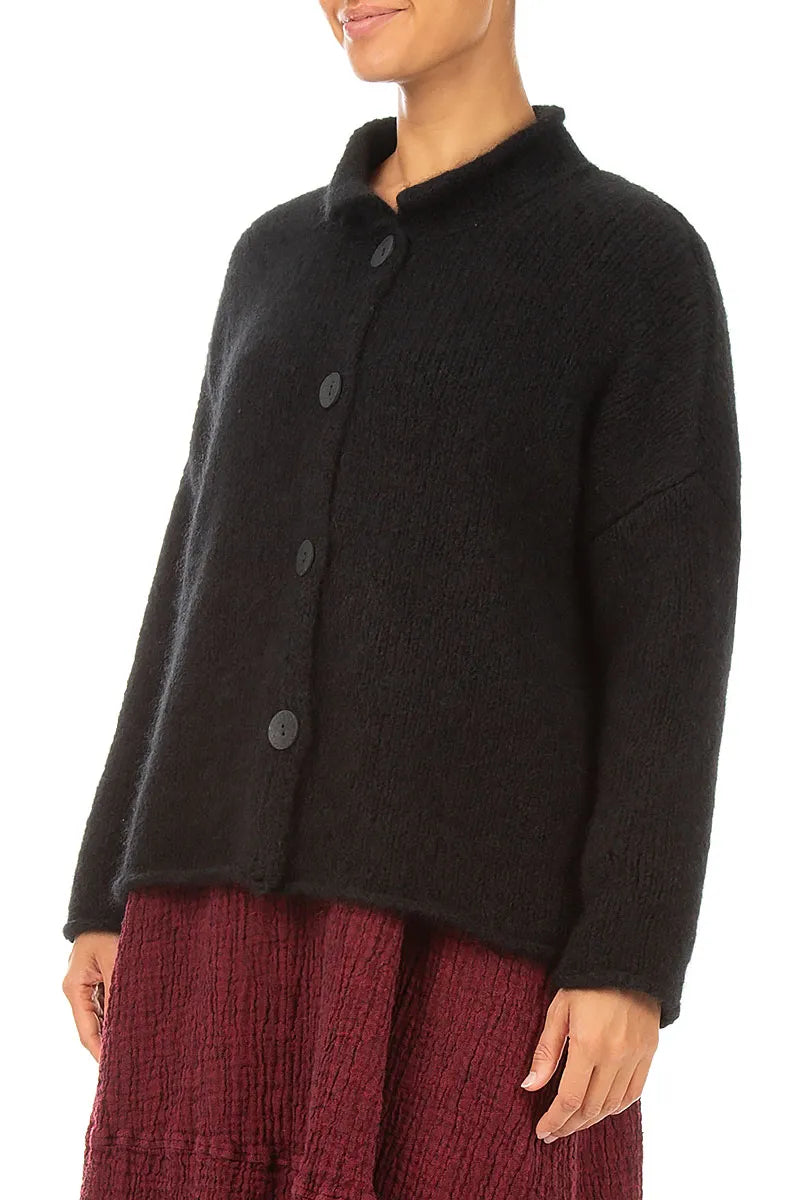 Soft Collar Black Cashmere Wool Cardigan 3