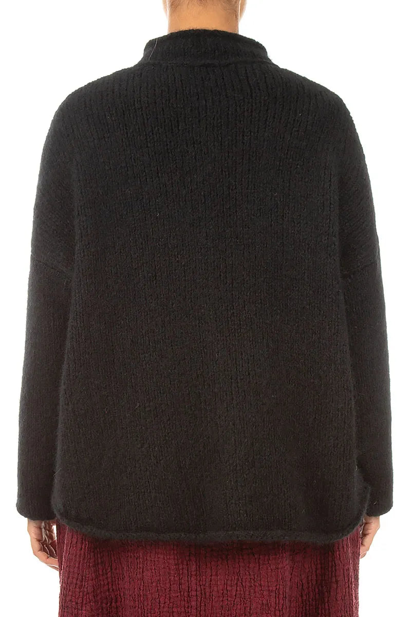 Soft Collar Black Cashmere Wool Cardigan 2