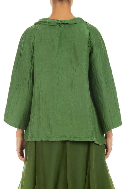 Soft Cowl Neck Shamrock Green Textured Silk Blouse