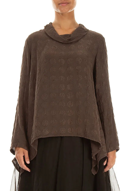 Soft Cowl Truffle Brown Bubble Silk Blouse 1