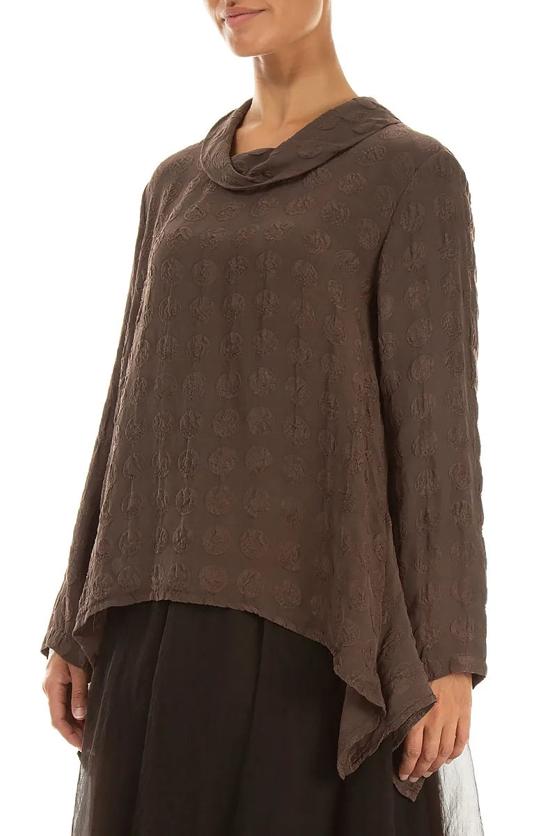 Soft Cowl Truffle Brown Bubble Silk Blouse 3