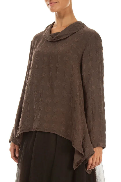 Soft Cowl Truffle Brown Bubble Silk Blouse 3