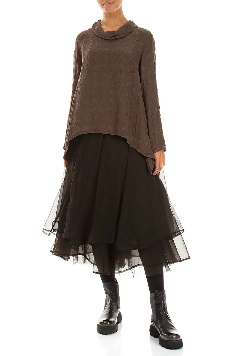 Soft Cowl Truffle Brown Bubble Silk Blouse 4