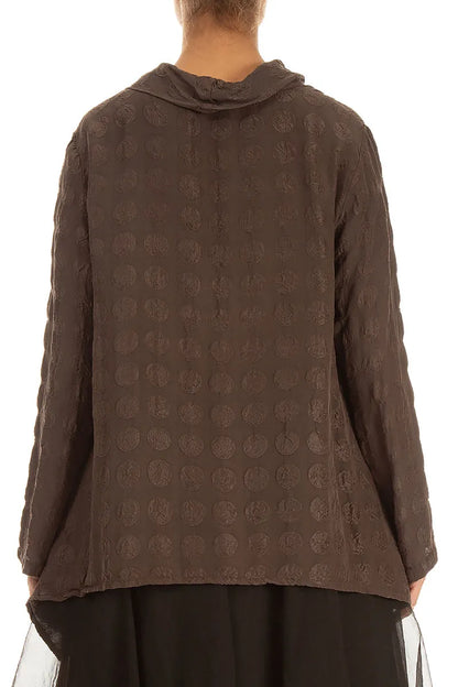 Soft Cowl Truffle Brown Bubble Silk Blouse 2