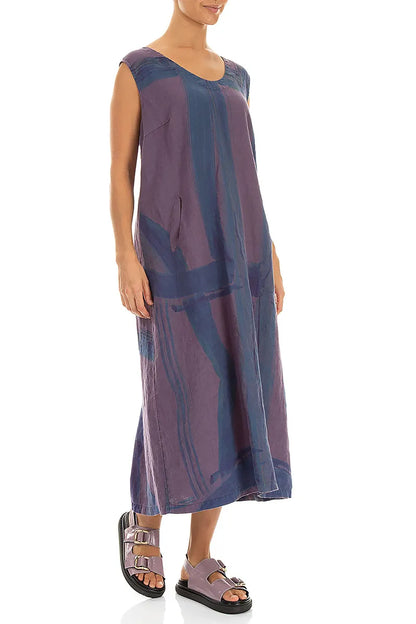 Soft V-Neck Amethyst Brushstroke Linen Dress 3