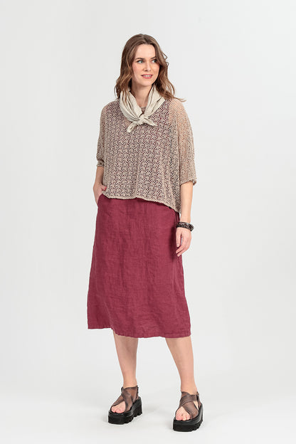 Soft V-Neck Antique Ruby Linen Dress 6