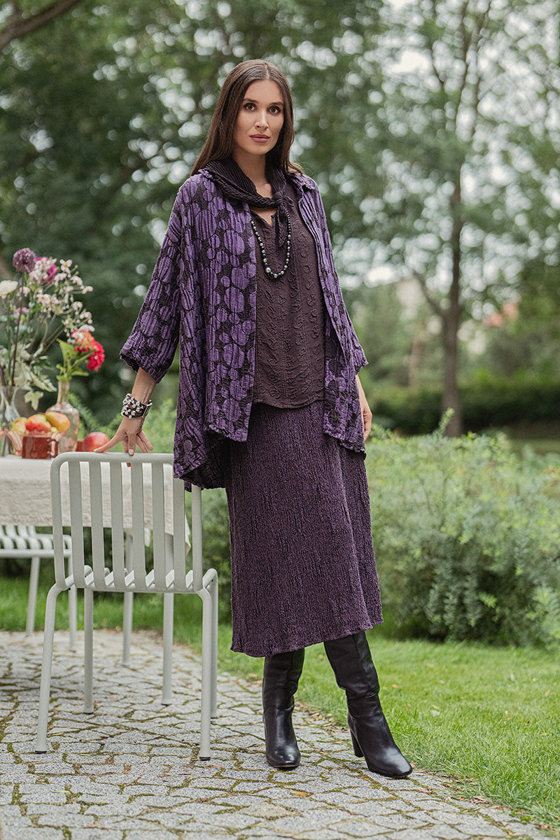Deep Plum Plissé Silk Scarf